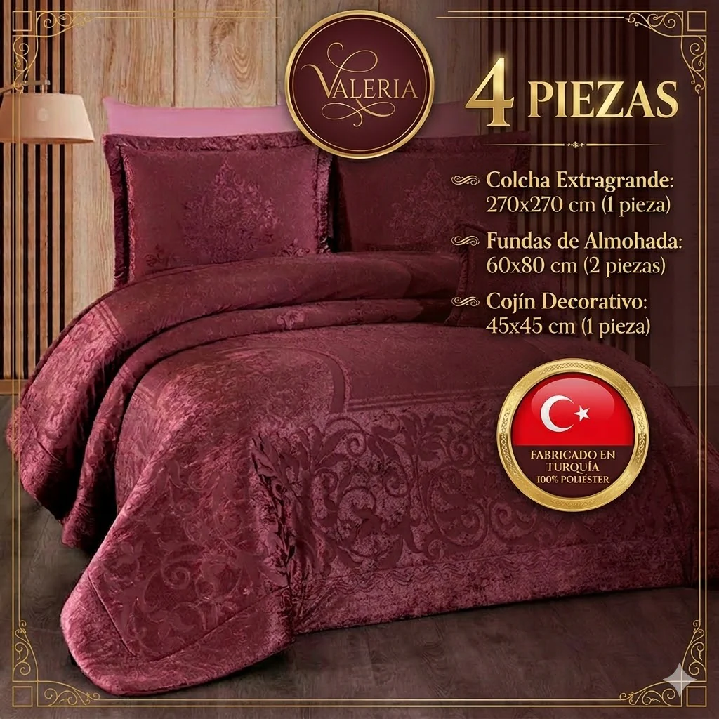 Valeria Cubrecama y Colcha – Elegancia y Confort, Juego de 4 Piezas (270x270 cm) - Color LILA
