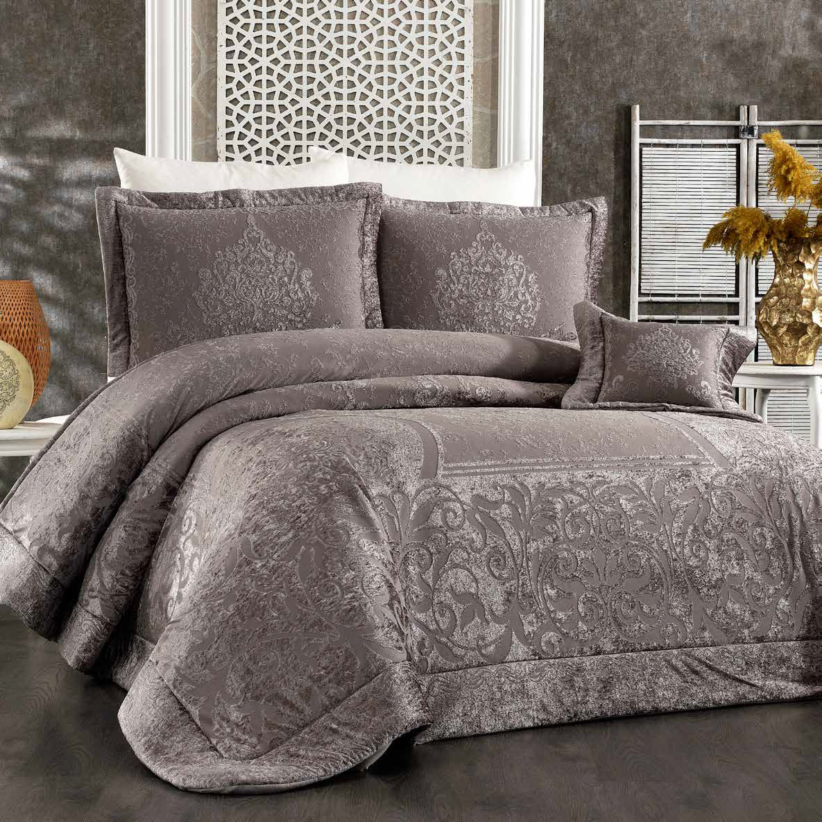 Valeria Cubrecama y Colcha – Elegancia y Confort, Juego de 4 Piezas (270x270 cm) - Color GRIS - Image 2