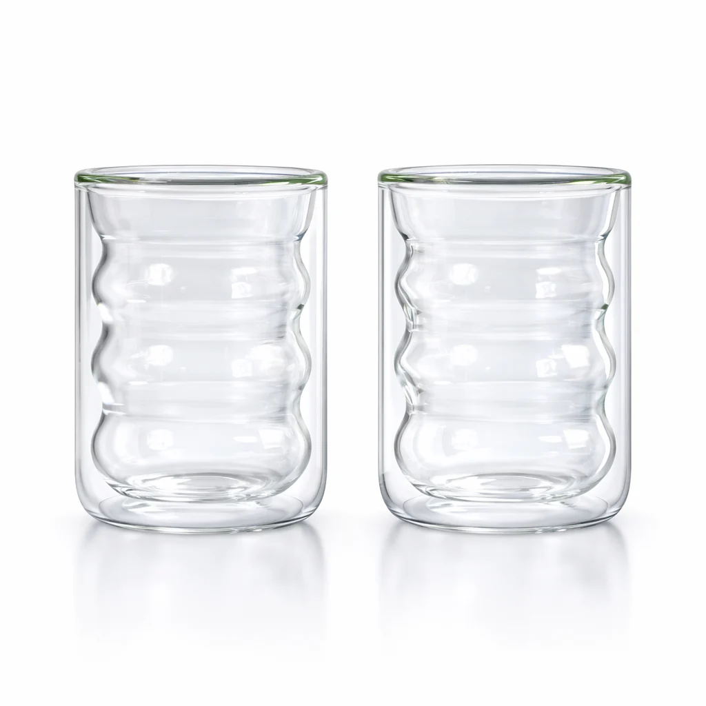 Vasos de Vidrio Doble Pared con Diseño Ondulado – Set de 2 Vasos Modernos - Image 2