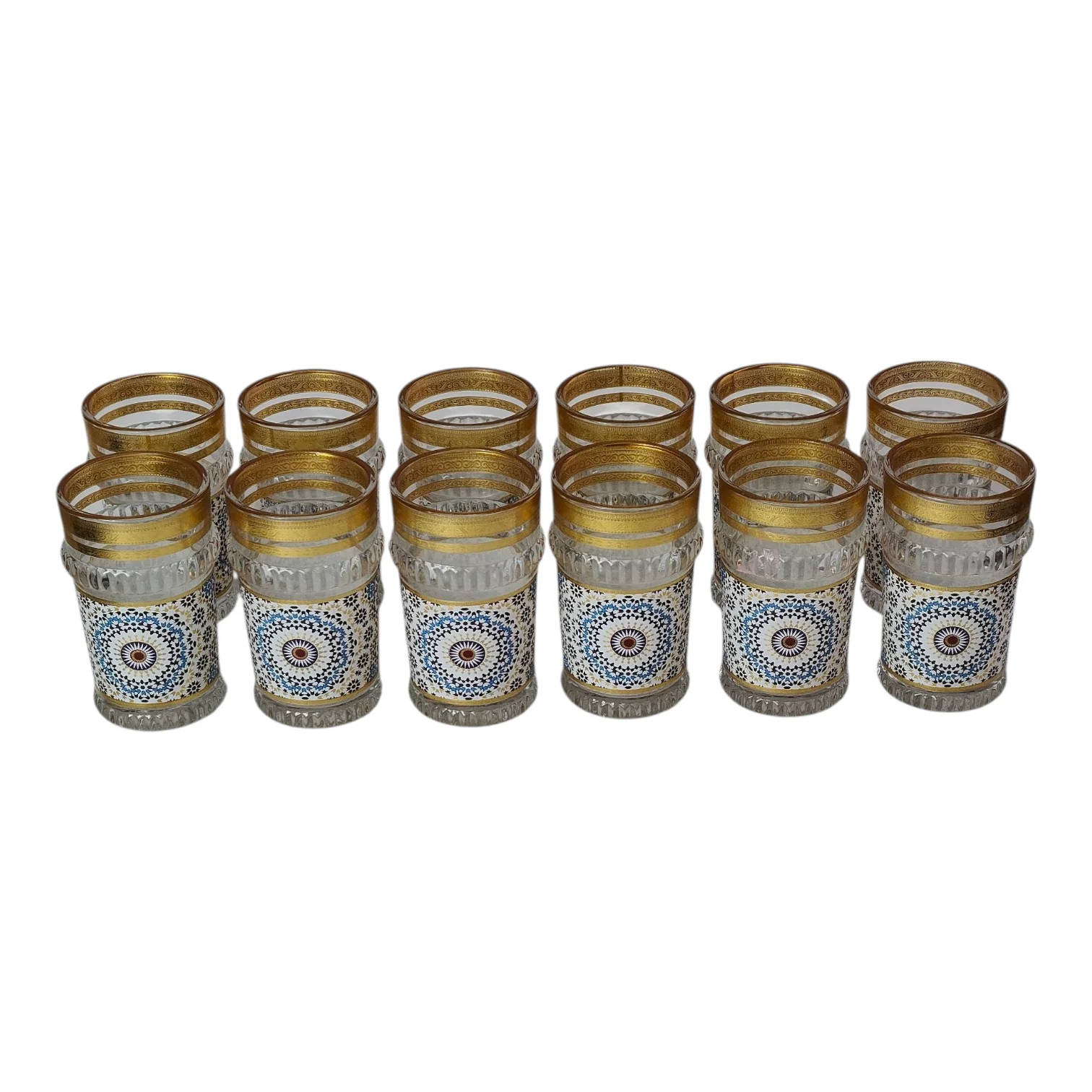 Vasos de Té Marroquí de Cristal Decorado (Azul/Dorado) | Borde Dorado - Image 2