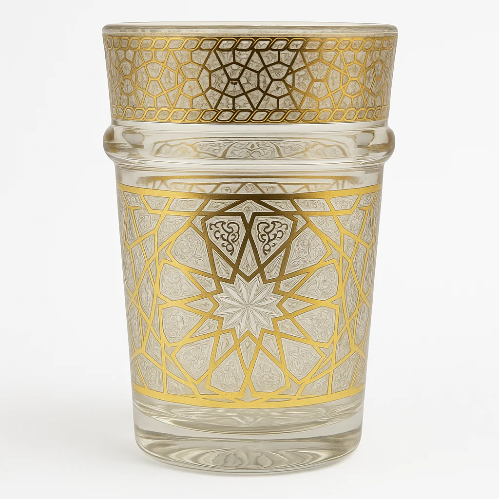 Vaso de Cristal Decorado para Té Árabe - Estilo Dorado Tallado Tradicional